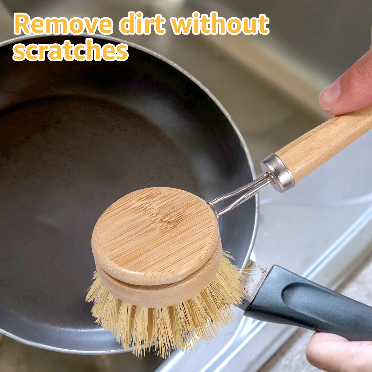 Dish Brush Made of Natural Bamboo Cleaning Brush Long Wooden Handle Kitchen Cleaning Tool Pots Pans Sink Washing Eco-Friendly