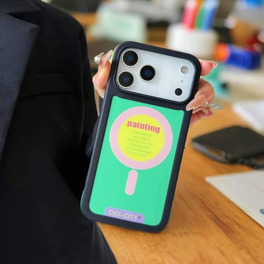 Modne, kreatywne etui magnetyczne z efektem kontrastu kolorów do iPhone'a 17 Pro Max 16 15 14 Pro Max 13, odporny na wstrząsy bumper w kolorach dopaminowych. — zdjęcie produktu 4