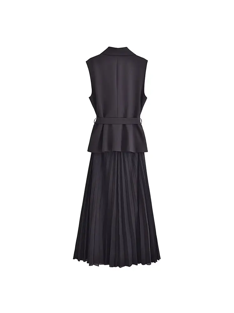 TRAF 2023 Autumn Dress Women Pleated Vests Long Dresses for Women Sleeveless Office Party Dress Ruched Midi Evening Dresses