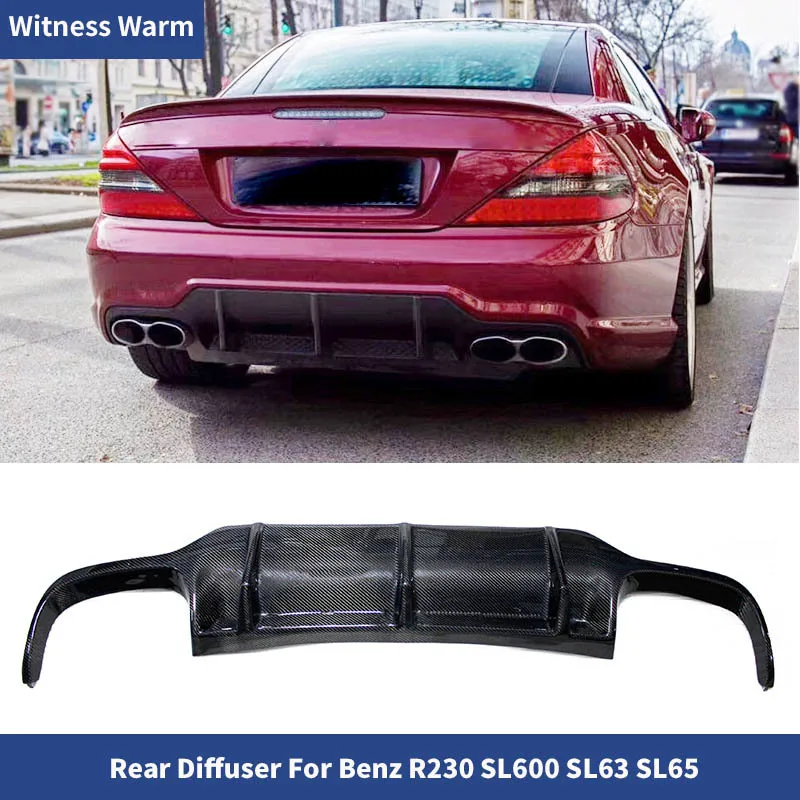 SL Class Carbon Fiber Rear Bumper Lip Diffuser Spoiler for Mercedes Benz R230 SL63 SL65 SL600 500 Amg Style Only 2007-2012