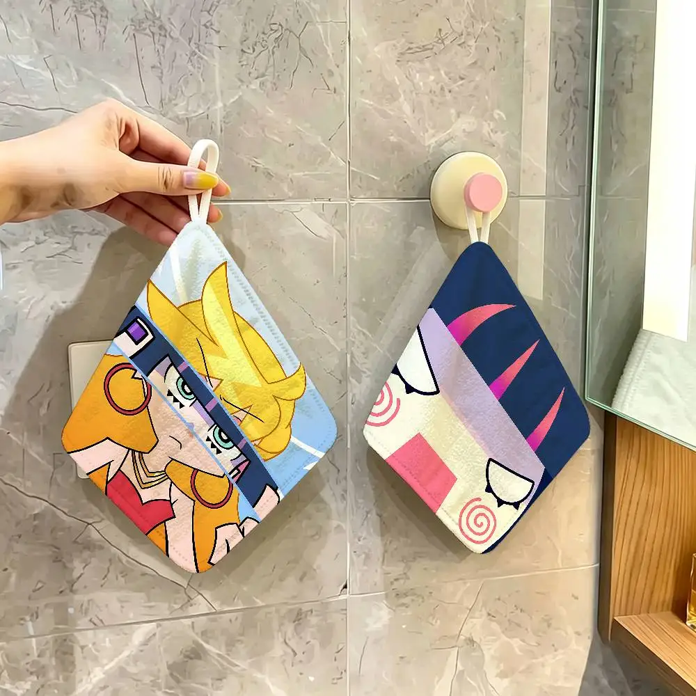 Anime P-panty And S-stockings Polyester Cotton Hand Wiping Towel, Hanging Design, Durable for Household Restaurant Toilet Use