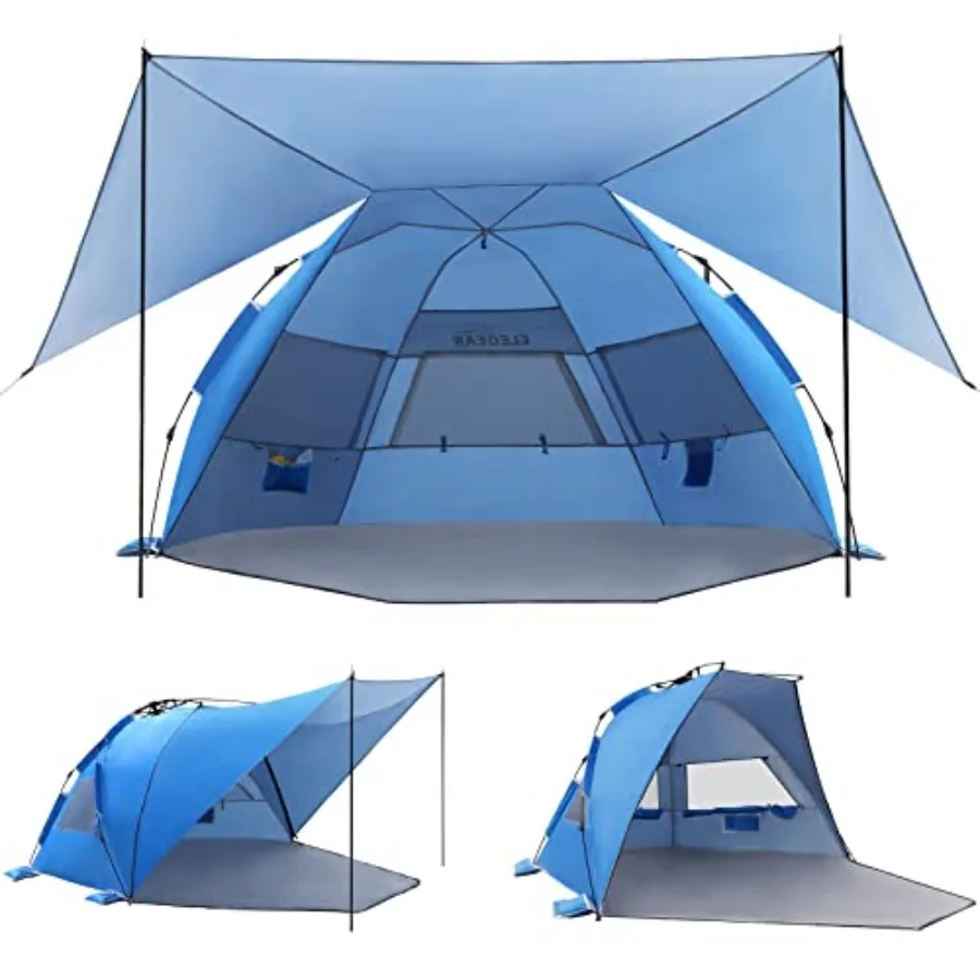 

Beach tent for outdoor use, polyester fabric, silver color, UPF 50+ double silver coating and 360 removable canopy