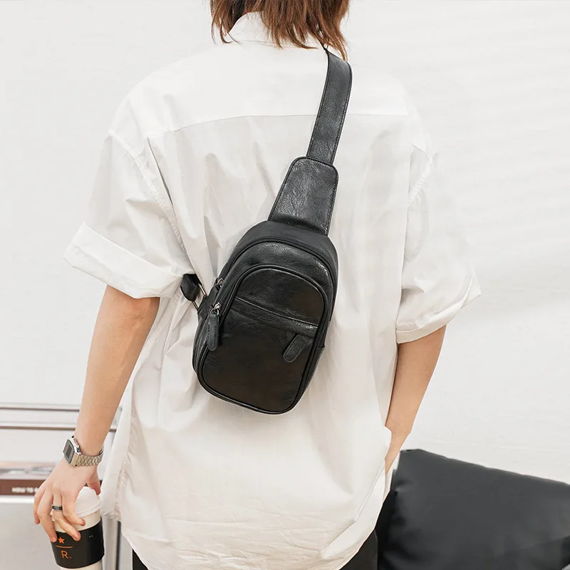 

Мужская простая маленькая нагрудная сумка через плечо, уличная портативная многокарманная сумка через плечо из искусственной кожи
