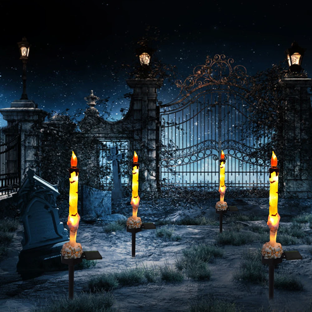 Halloween Decorations 5-1pcs Solar Skeleton Candle Holder Lamp Skull Candlesticks For Home Decor Party Candles Light