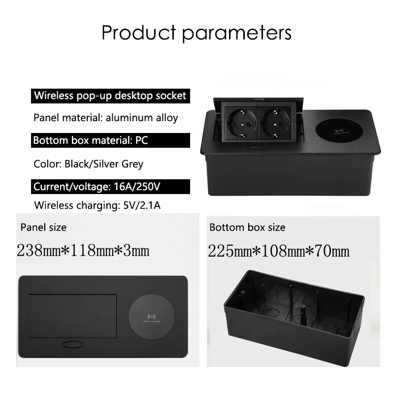 UK FR EU Combination Socket DIY Desktop Power Data Socket Pop up Hidden Table Socket With Wireless Charger USB Type-C Port