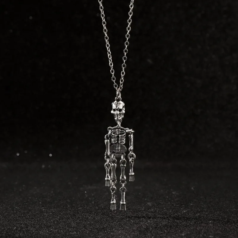 Dark Gothic skull pendant, punk hip-hop vintage skeleton collarbone chain, Halloween necklace 2024