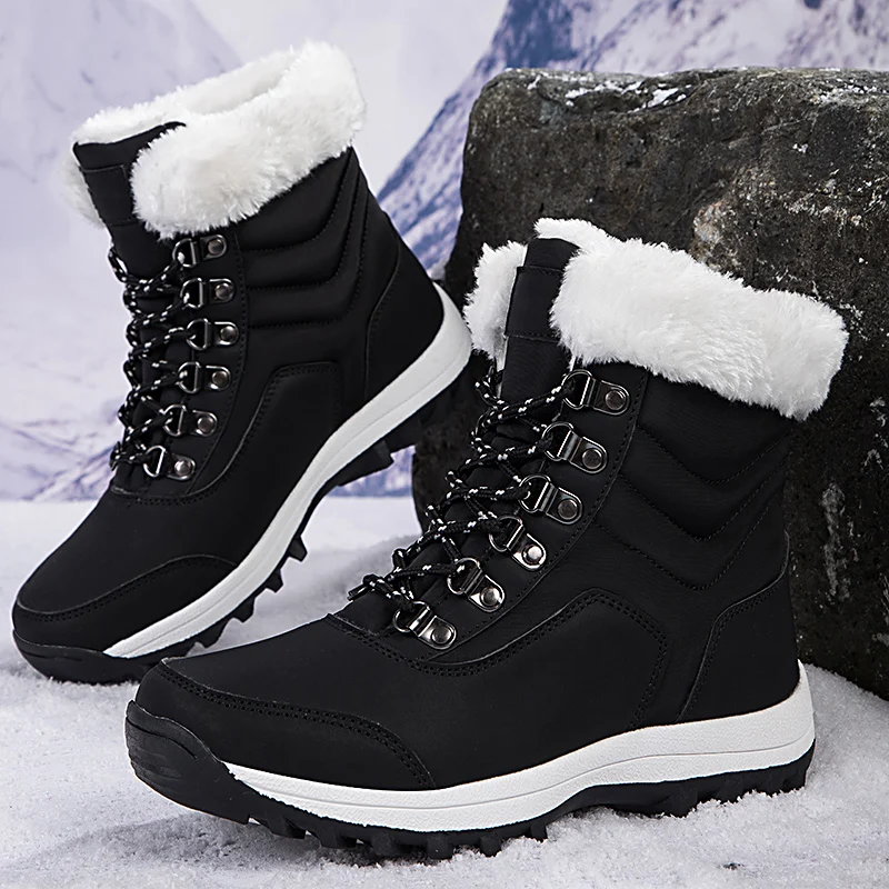 Botas de nieve cálidas para mujer, zapatos de invierno a media pantorrilla para mujer, botas de plataforma impermeables y antideslizantes, tela