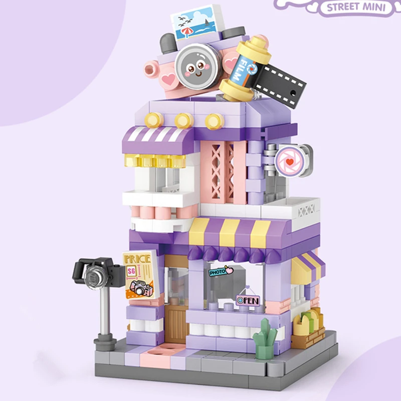 NIEUWE Panda Huisdier Koffie Ijs Bloemenwinkel Winkel Street View Voedsel Huis Bouwstenen Kit Meisjes Bakstenen Model Kinderen Speelgoed Kinderen - afbeelding 1