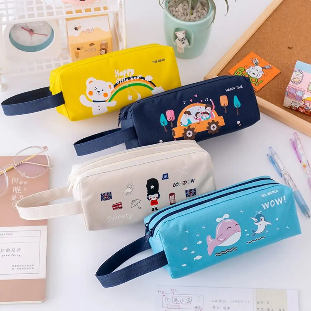 Creative Storage Box Double Zipper Oxford Cloth Cartoon Stationery Pencil Bag Double-layer
