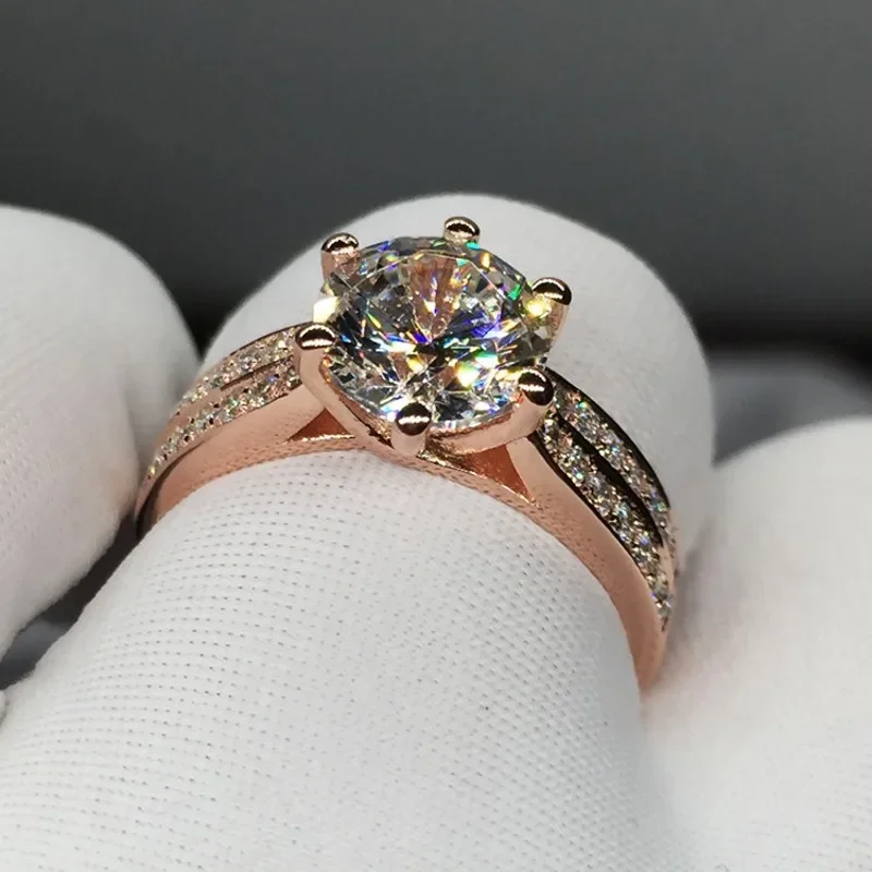 18K Rose Gold Solitaire Lab Diamond Romise Ring 925 Silver Engagement Wedding Band Ring for Women Men Jewelry