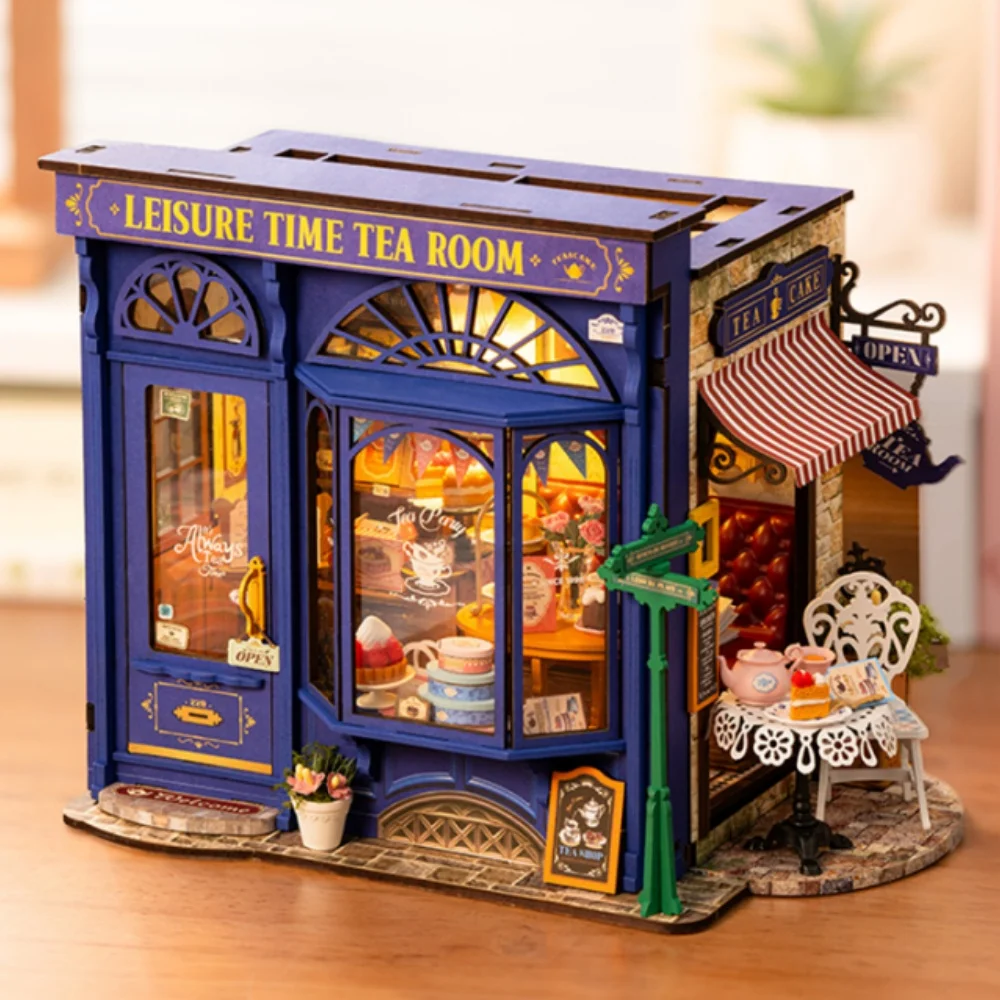 Robotime Rolife Leisure Time Tea Room DIY Miniature Dollhouse Kit Crafts Hobbies Amazing Gift for Women Children DG171