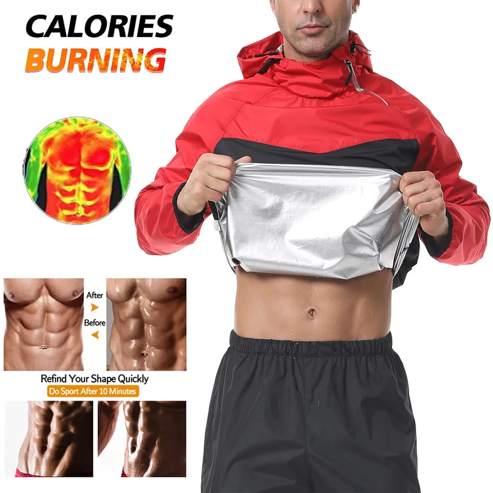 Naisstoo Sauna Suit for Weight Loss Men Sweat Jackets Fitness Zipper Long Sleeves Full Slimming Workout Suit