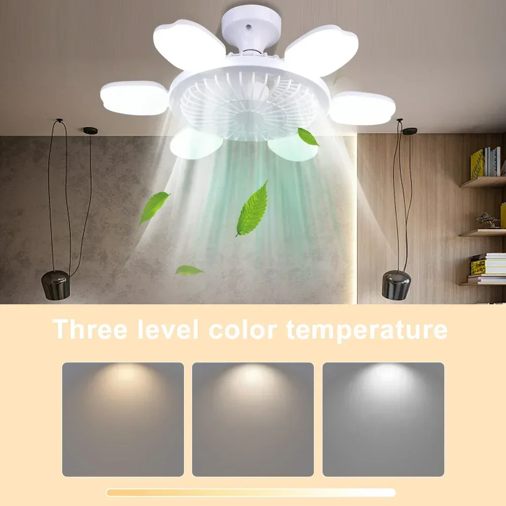 60W Electric Chandelier Fan E27 Ceiling Fan Light Bulb 3 Speed Adjustable Eye Protection for Bathroom/Bedroom/Living Room/Garage