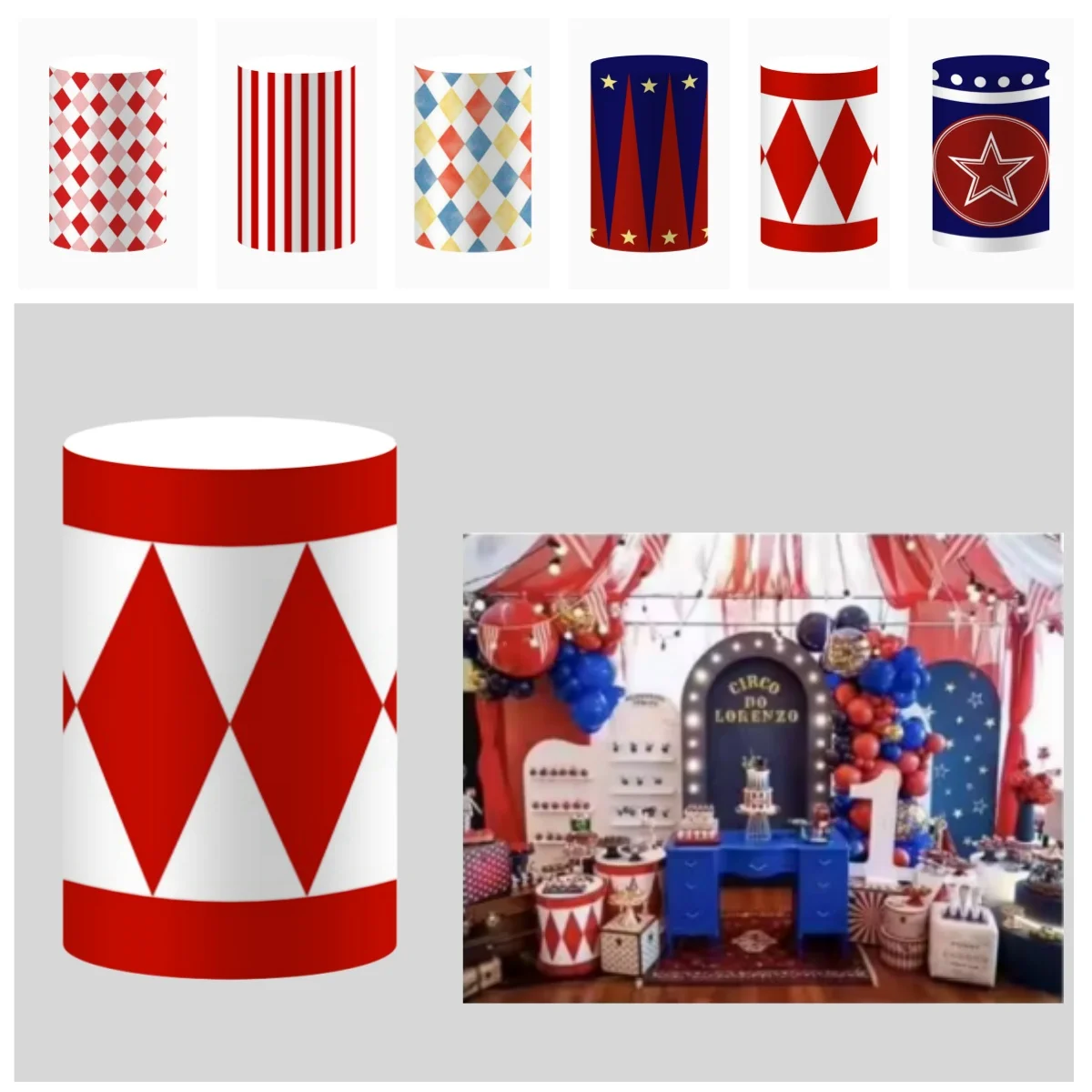 Circus Carnival Party Cylinder Cover Backdrop Kids Birthday Party Baby Shower Elastic Plinths Dessert Pedestal Decor Background