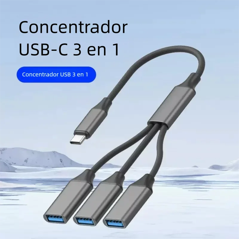 

USB-C to 3 USB 3.0 Ports Hub Splitter OTG Adapter Fast Data Transfer Braided Cable for Macbook Laptop Smartphone Tablet PC Adapt