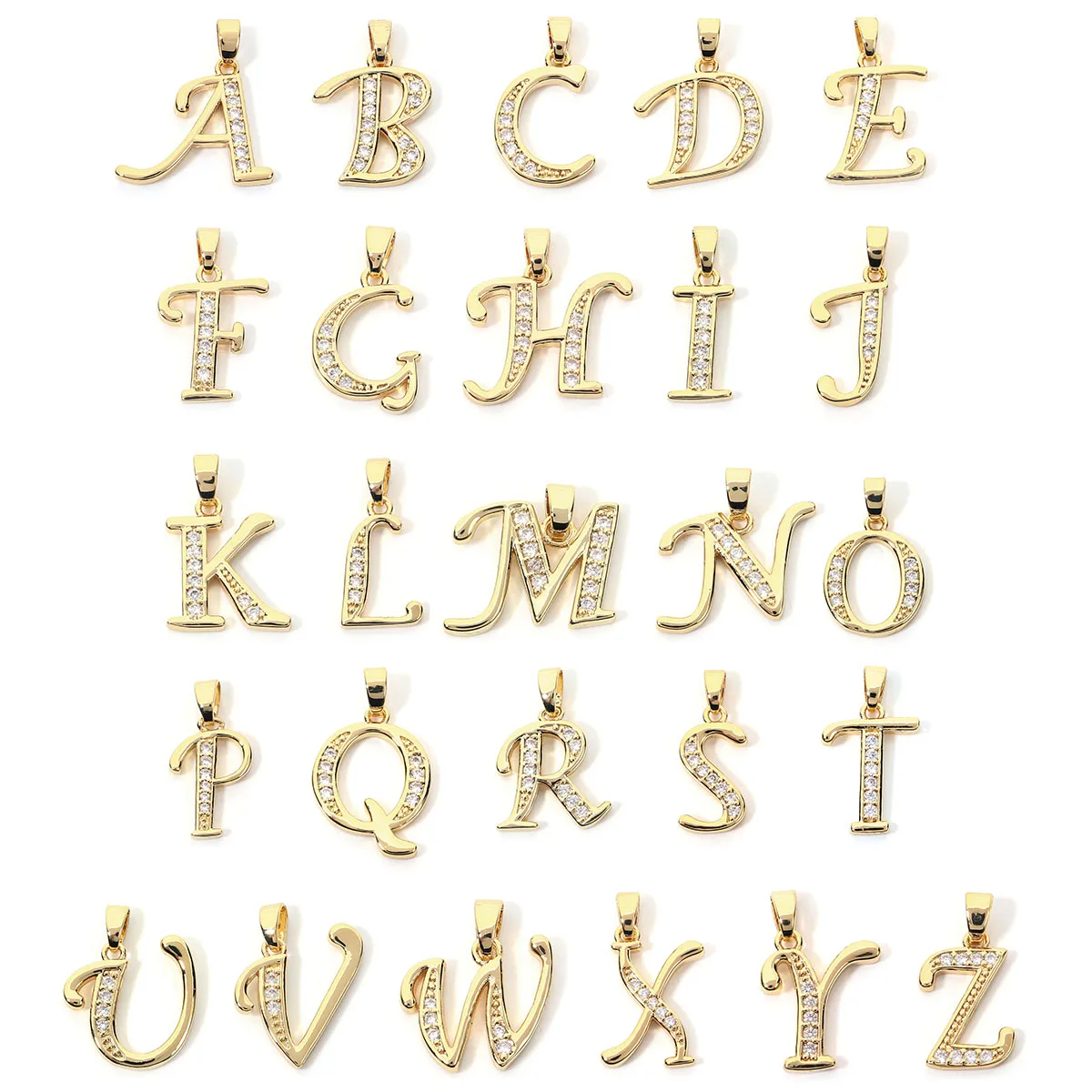 1pc Metal A-Z Alphabet Letter Pendant Zircon Inlaid Initial Charm For DIY Custom Necklace Bracelet Jewelry Making Accessories view 2