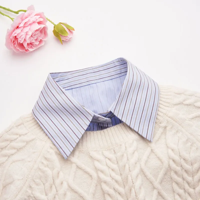 Womens Fake Collar Striped Detachable Collar Half Shirt Blouse Dickey Collar Elegant for Women Girls