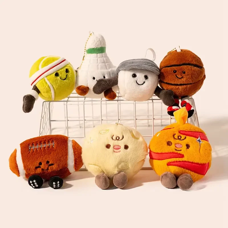 Creative Soft Plush Keychain Football Badminton Volleyball Ball Charm Light Fun Bag Pendant Toy