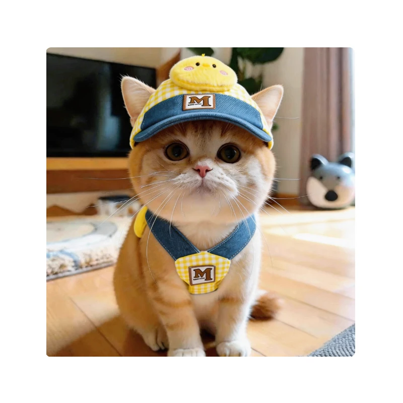 

Summer Sun Hat for Cats with Ears Exposed Gold Gradient German Cat Dog Leash Pet Clothes Cat Hat