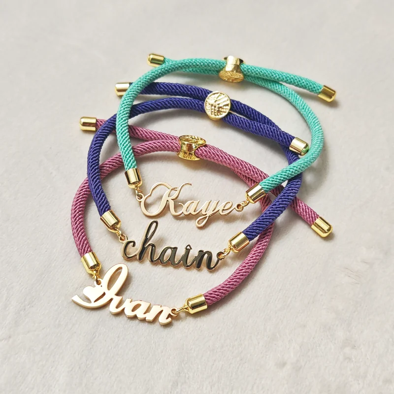 Personalized Customization Name Bracelet Men\'s and Women\'s Stainless Steel Colored Rope Brand Adjustable Rope Bracelet Jewelry