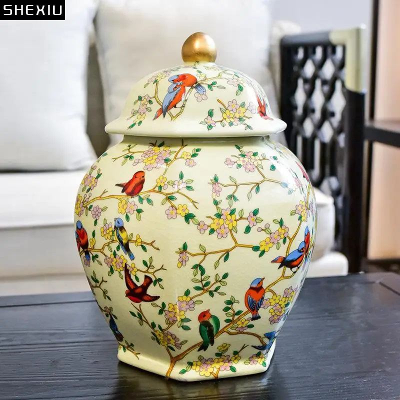 Floral Pattern Painted Porcelain Storage Jar Ceramic Ginger Tea Canister Desk Decoration Jewelry Box Cosmetic Containers