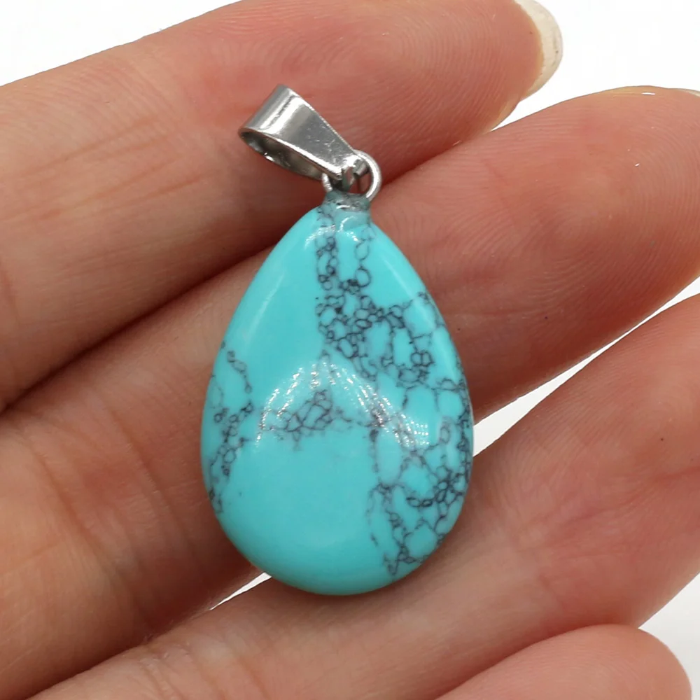 1pc Natural Drop Shape Stone Pendant Crystal Rose Quartz Agate Yellow Jade Opal Malachite Charms for Jewelry Making DIY Decor