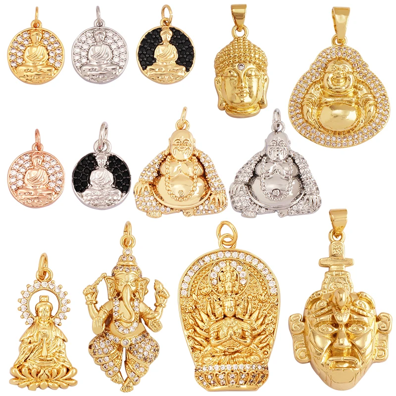 Maitreya Sakyamuni-Pendentif à breloque bouddha religieux, micro pavé clair, cubique contre-indiqué, collier en or 18 carats, bijoux faits à la main, L02