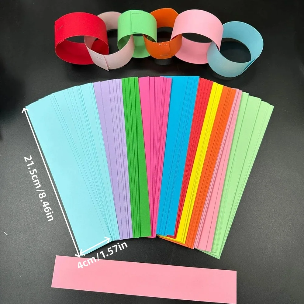 100 Stück/Set Bunte Papierketten-Girlanden mit Doppelseitigem Klebeband DIY Konstruktions-Papierketten für Geburtstag Kinderparty Dekoration – Detail 7