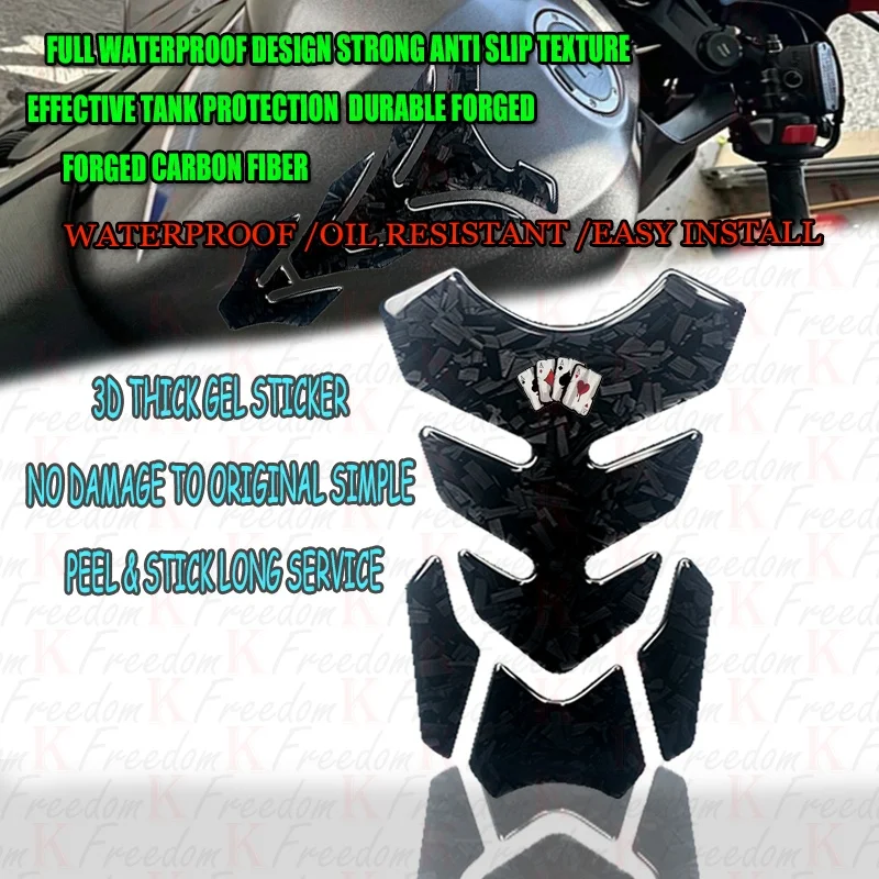 Poker Spades A Pattern Motorcycle Universal 3D Forged Carbon Fiber Fuel Gas Cap Cover Tank Protector Pad Sticker Decals