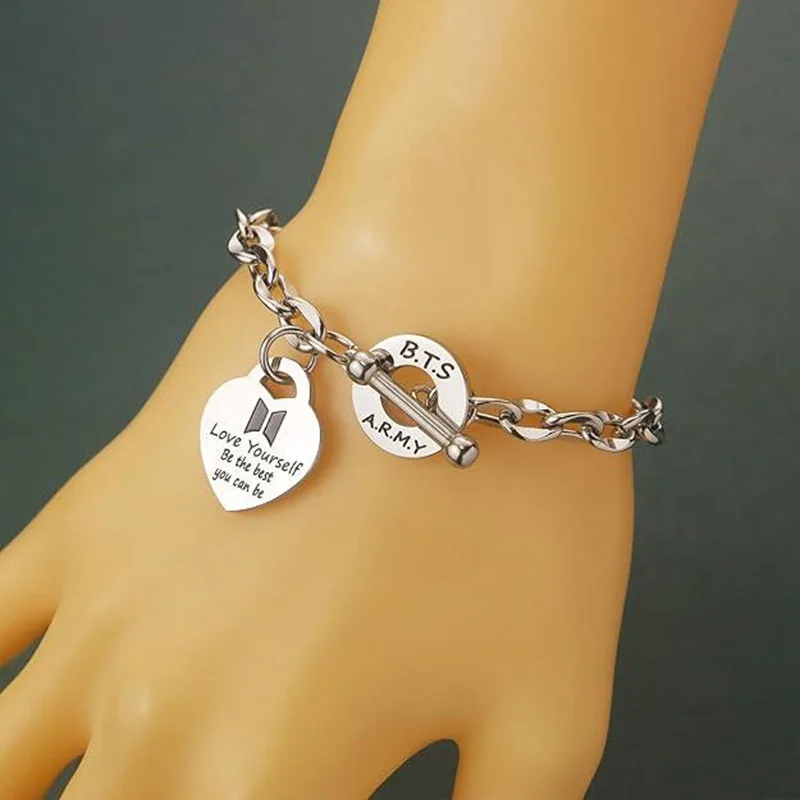 Kpop Fashion Versatile Stainless Steel Bracelet Titanium Steel Heart Tag Toggle Clasp Jewelry For Adult Daily Wear Concert Gift - view 3
