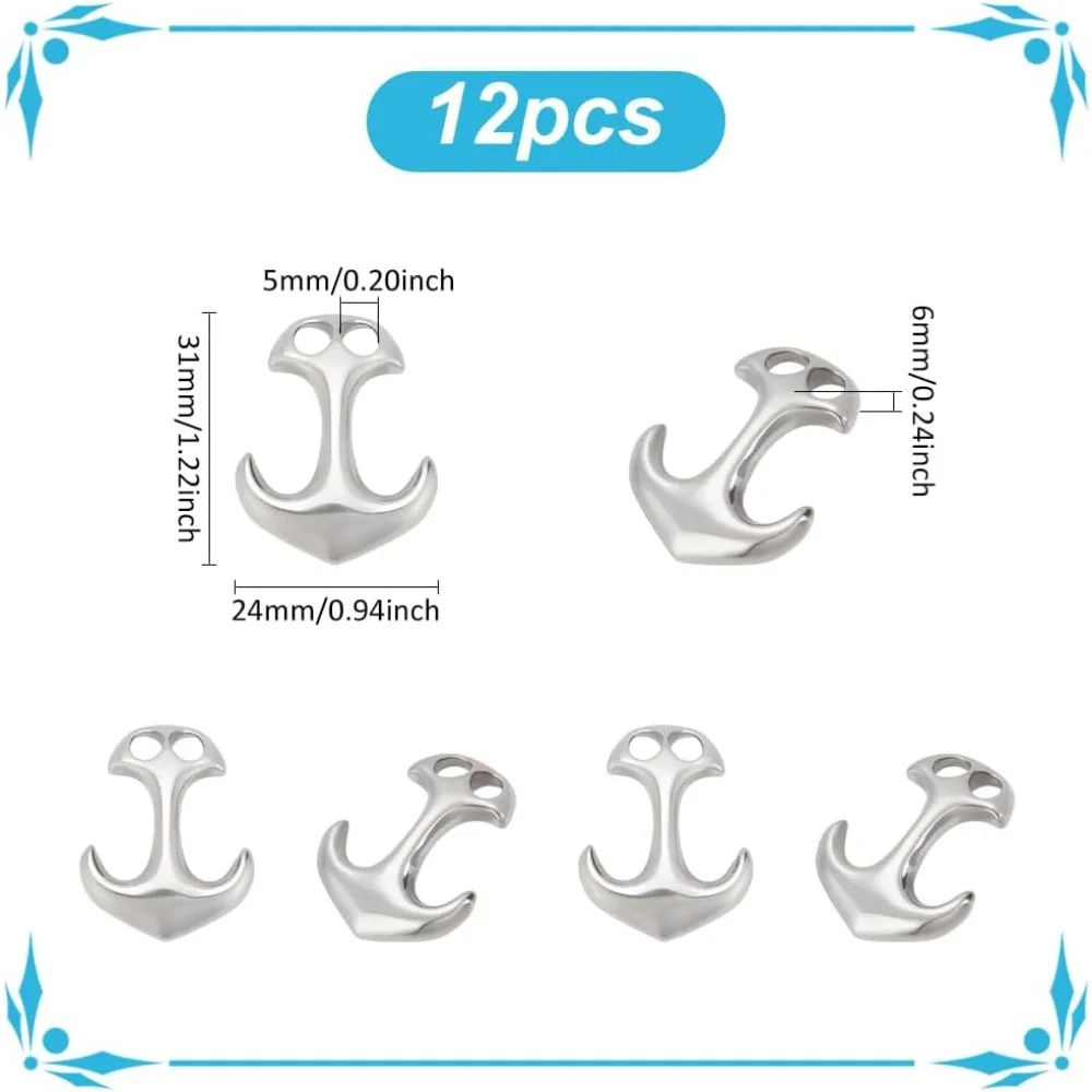 12 Stück Edelstahl-Ankerhakenverschlüsse, Kordelendeverbinder, Verschluss, Metallhakenverschluss für DIY Lederband, Armbänder, Schmuck