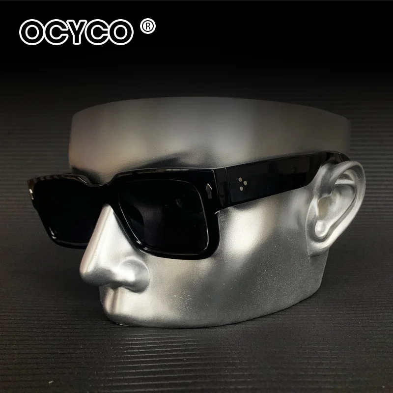 

Ins Popular Fashion Square Rivets Men Sunglasses Vintage Punk Gradient Women Trending Dark Green Sun Glasses Shades UV400