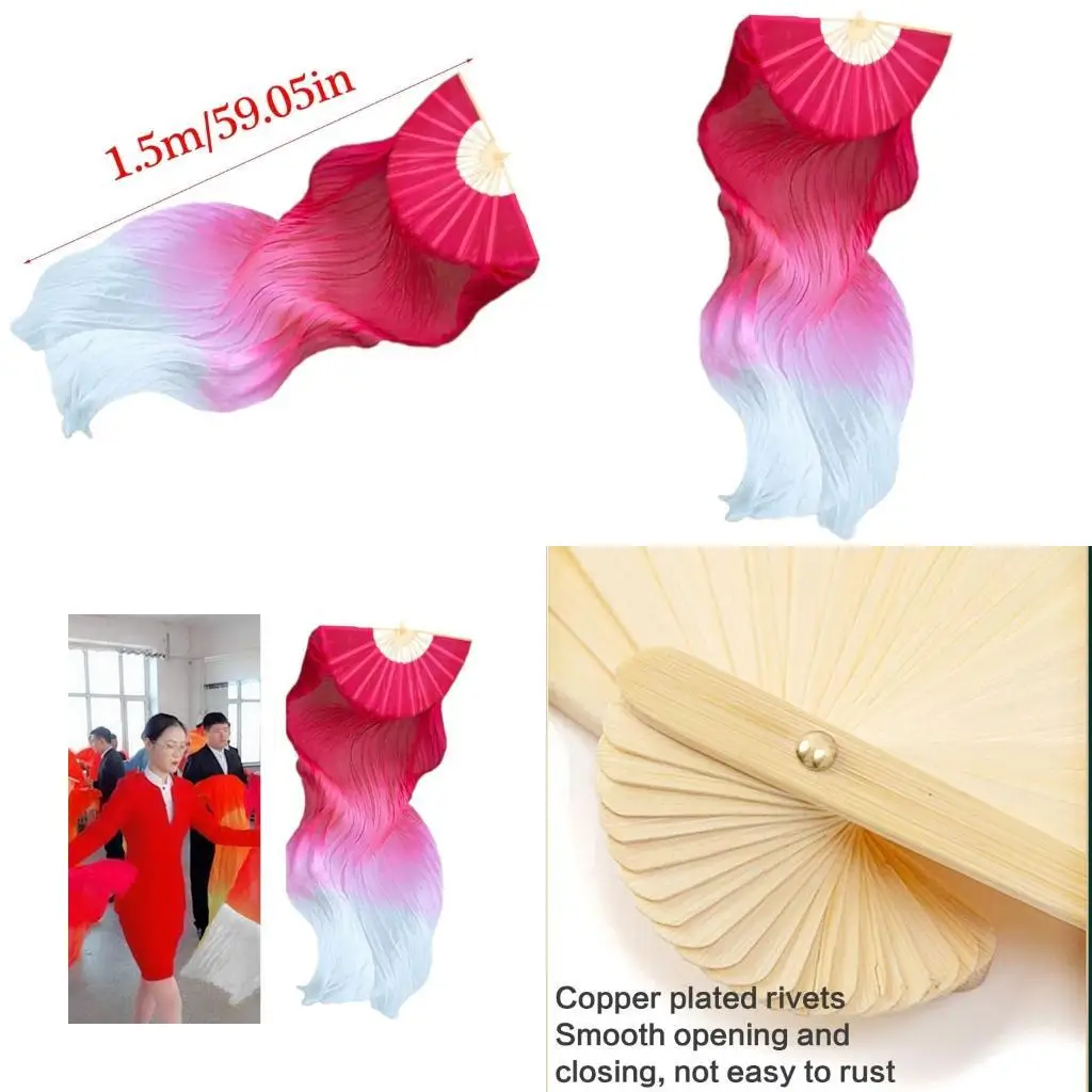 

39BB Belly Dance Faux Silk Veil Fans Bamboo Long Fans Veils,Dance Performances Props