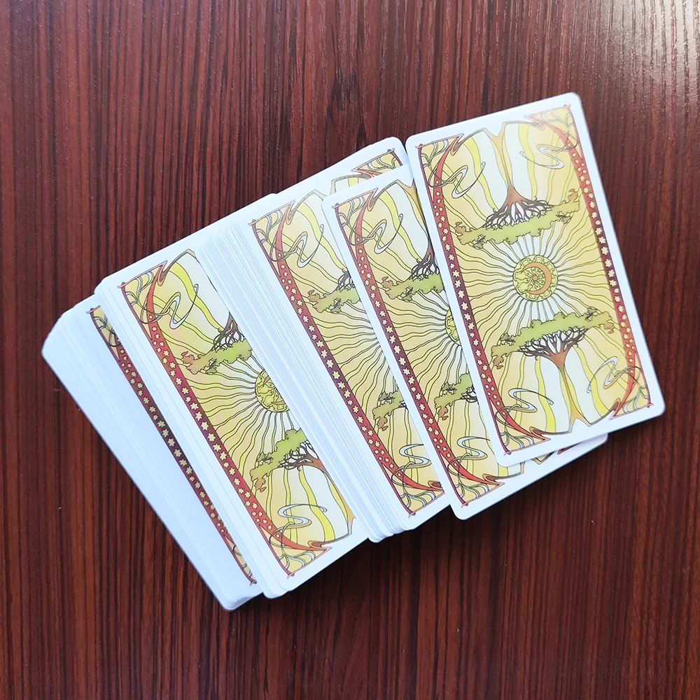 Large size sturdy deck Golden Art Nouveau Tarot Cards with Guide Book languages. English Spanish French Italian and Portuguese