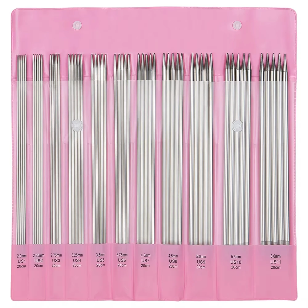 55Pcs/Set Double Pointed Stainless Steel Knitting Needles Set Sweater Knitting Needle For Beginners Weave Sewing Tools 2.0-6.0mm