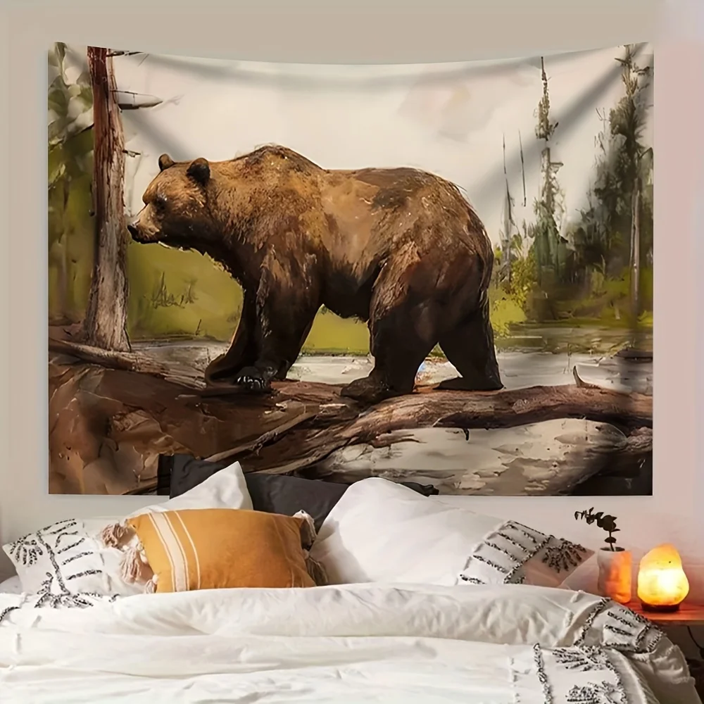 Majestic Brown Bear Safari Tapestry Wall Hanging Decor 180x280cm Large Forest Wildlife Wilderness Art Print Mural for Living Roo