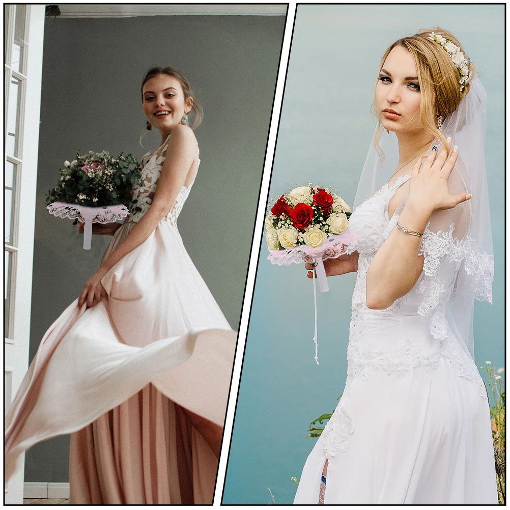 

3 Sets Flower Lace Skirt Wedding Decorations Bouquet Holder for Fresh Flowers Accessories Stem Holders Bride Handle