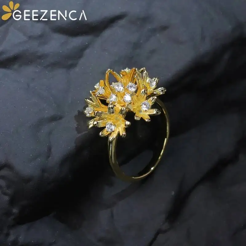 

GEEZENCA 925 пробы Серебряное 5А циркониевое цветочное изменяемое кольцо для женщин василька романтические дизайнерские шикарные кольца 2024 новый подарок