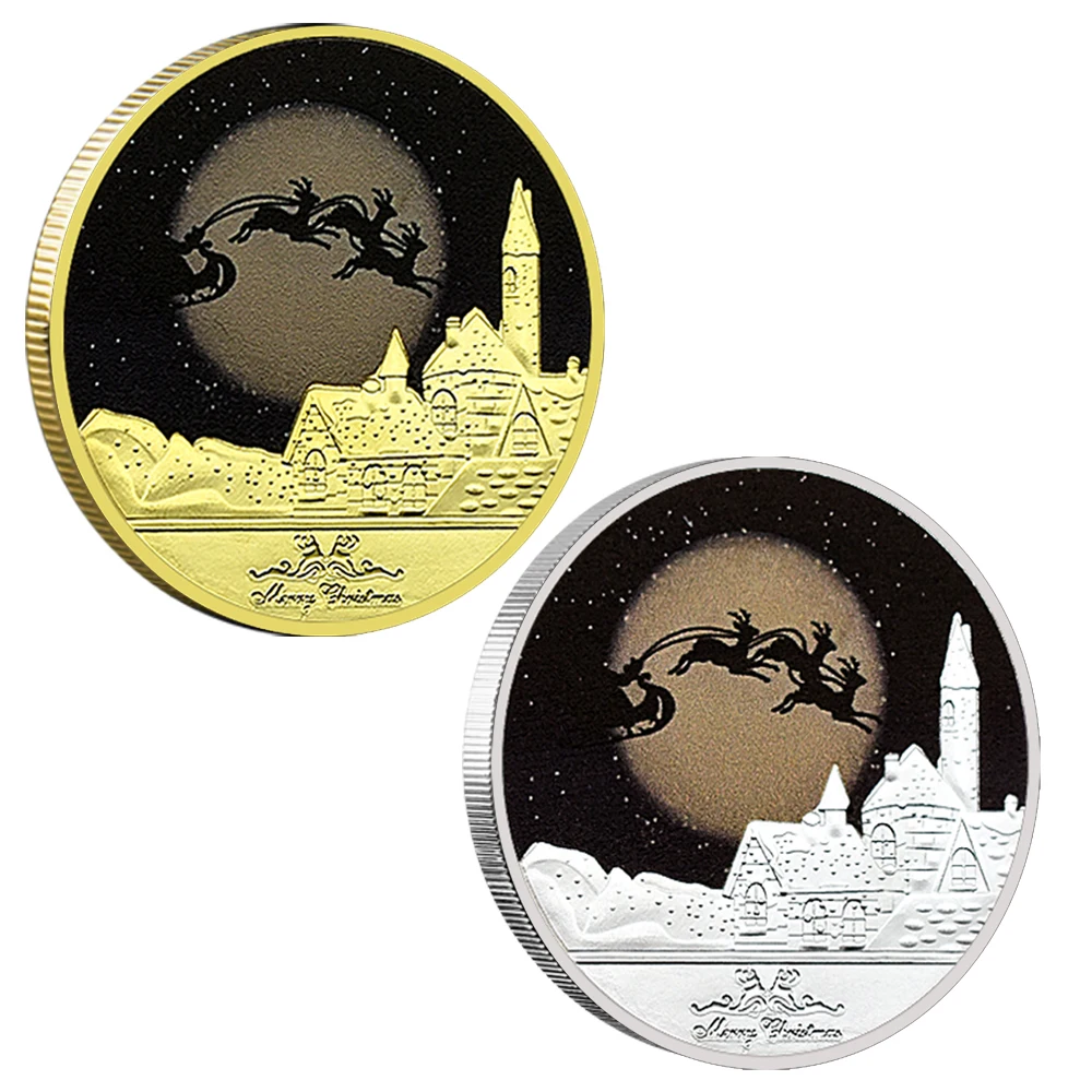 

Merry Christmas Eve Commemorative Medal New Year Gold /silver Plated Challenge Coin Santa Claus Gifts