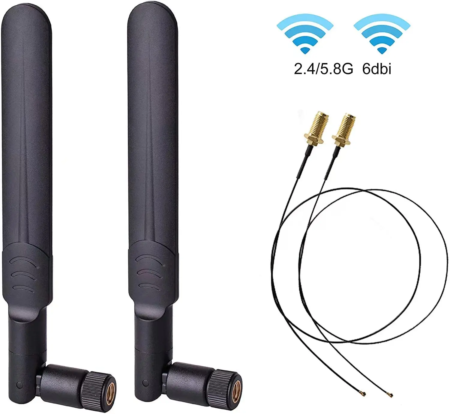 2 x 8dBi WiFi RP-SMA Male Antenna 2.4GHz 5.8GHz Dual Band +2 x 35CM U.FL/IPEX to RP-SMA Female Pigtail Cable for Mini PCIe Card