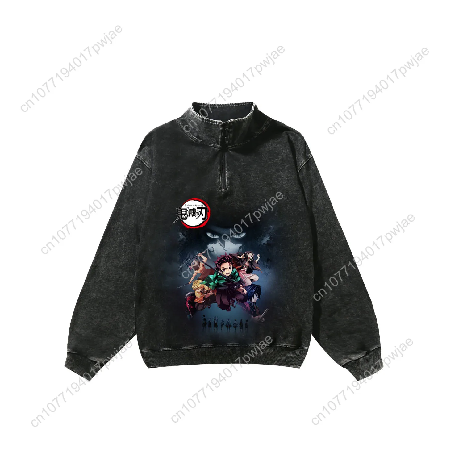 Anime Demon Slayer Kimetsu No Yaiba Custom Retro Sweatshirt Mans Womans Half Zipper Vintage Sweat Shirt Photo Custom Made Tops