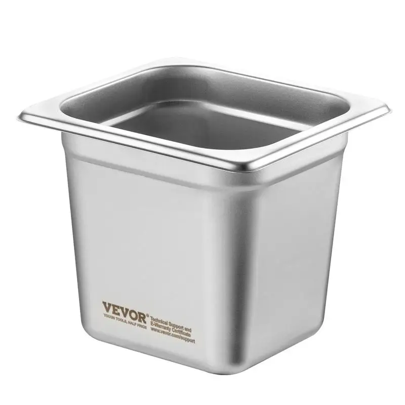 

6 Pack 1/6 Size Anti-Jam Steam Pans, 0.8mm Thick Stainless Steel, 6-Inch Deep Commercial Food Storage Pans for Catering and