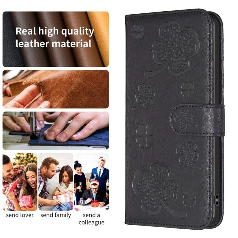 Wallet Magnetic Leather Cover For Samsung Galaxy S24 S23 Ultra S23 S22 S21 S20 FE S10 S9 Plus Four Leaf Clover Embossed Case