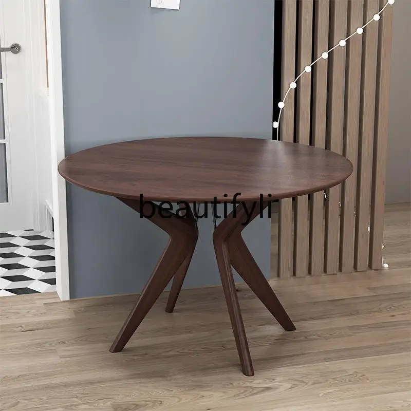 Nordic round dining table size apartment log, North American black walnut log simple dining table and chairs