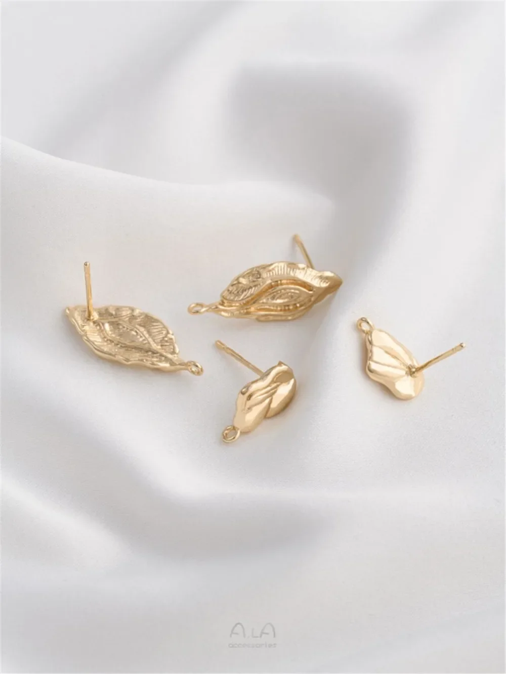 Anting-anting bahan buatan tangan DIY cincin gantung bentuk daun dibungkus emas 14K jarum perak 925 Aksesori Perhiasan E344