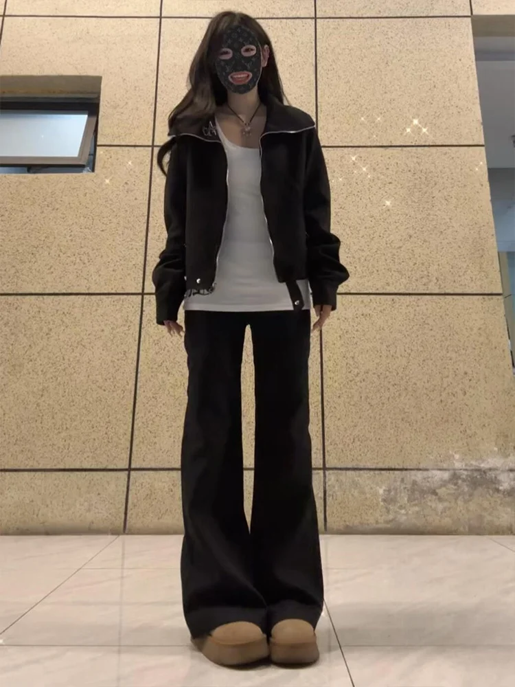 

Прямые джинсы больших размеров на подкладке Fce, женские утягивающие эластичные расклешенные брюки с высокой талией, повседневные удобные брюки