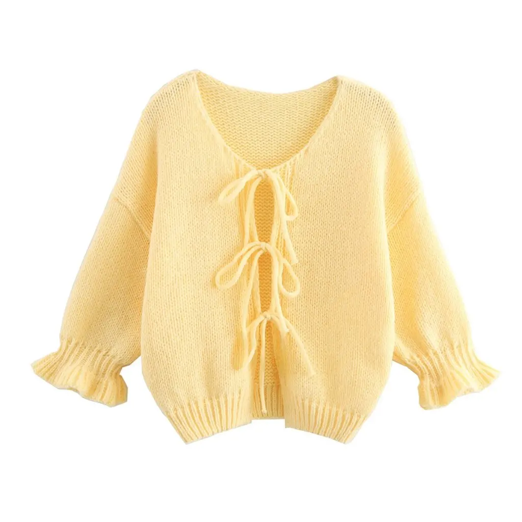 

Women's Fashion Thick Needle Lace Petal Sleeve Sweater Autumn European American Style Streetwear B82058