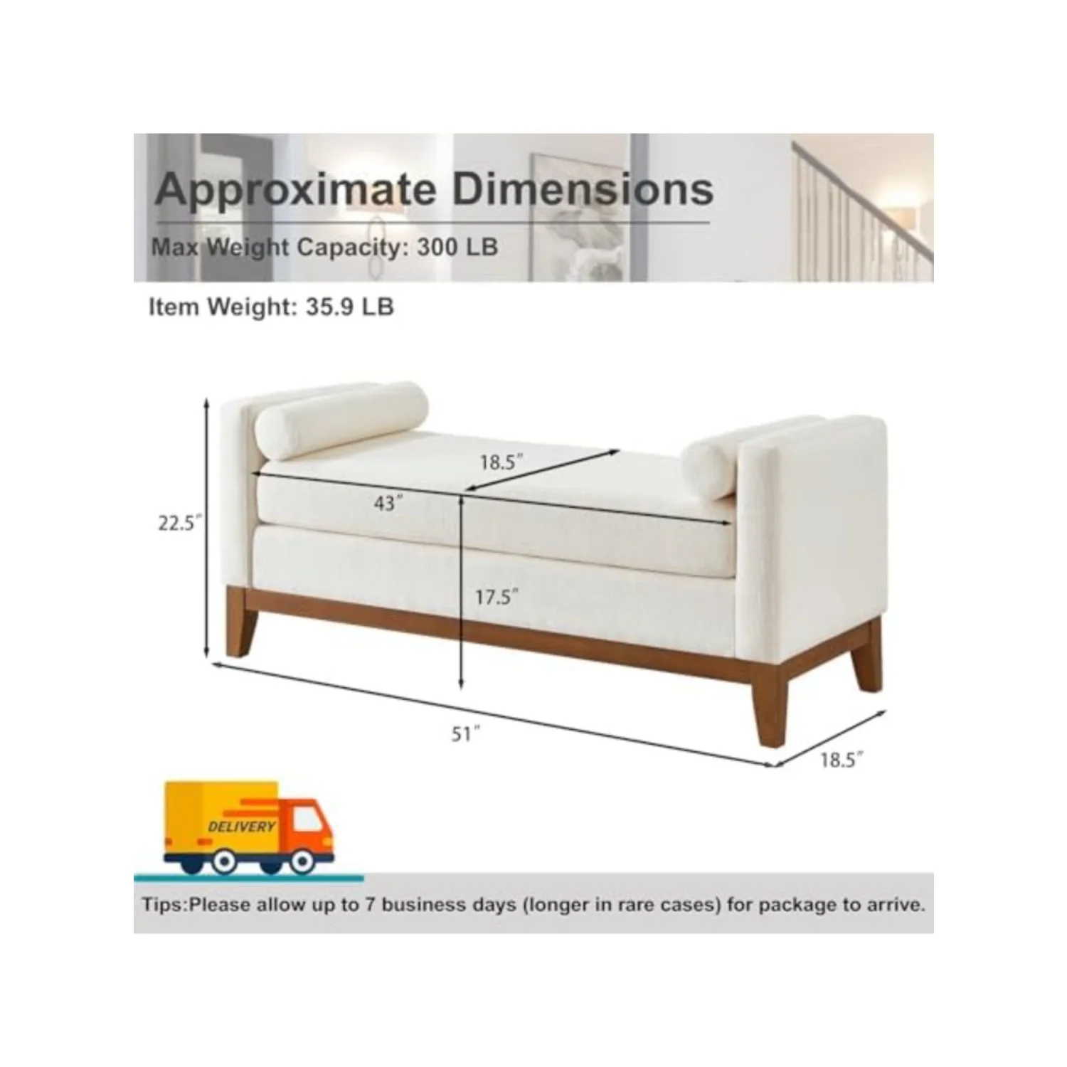 End of Bed Bench for Bedroom, 51'' Boucle Full Size Bench for Entryway, Hallway, Cloakroom, Window Bench (Ivory).
