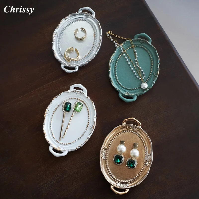 Nordic Style Mini Earring Display Tray, Dual-Handle Jewelry Stand for Rings Necklaces, Aesthetic Flat Lay Photography Background