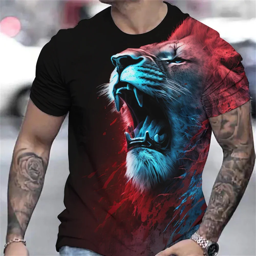 

2024 Men's Vintage3d Tiger Print Short-Sleeved Top Men's Fashion Round Neck Sports Short Sleeve 5xl T-Shirt Oversized